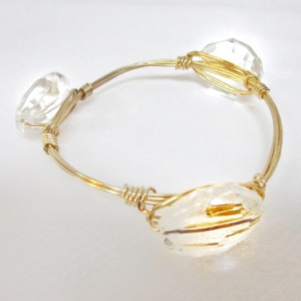 Clear Stone 14K Gold Wire Wrapped Bracelet
